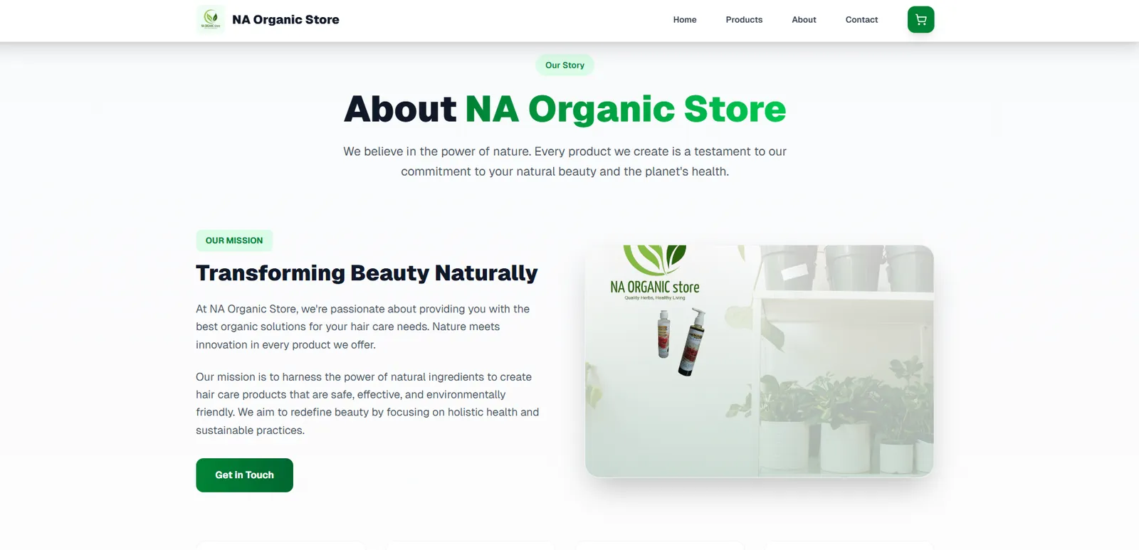 About NA Organic Store page