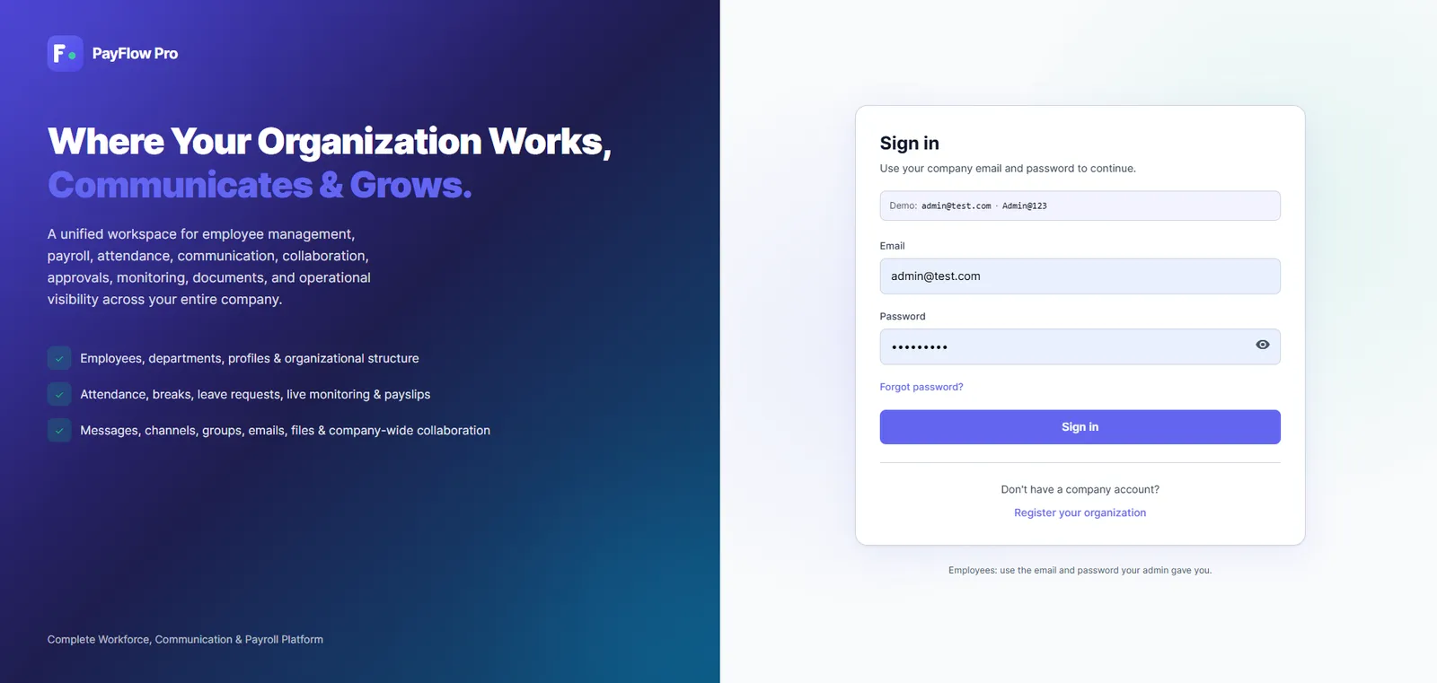 Sign-in page